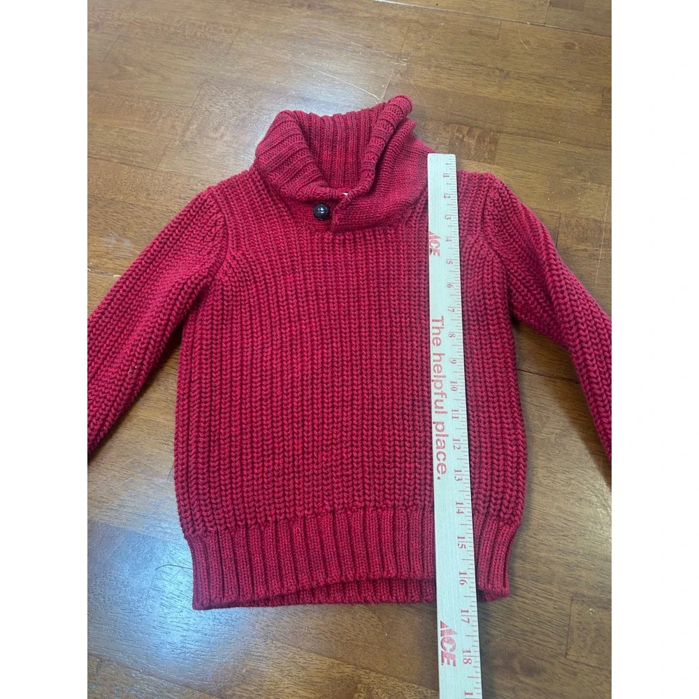 Old Navy Sweater Toddler 3T Red Shawl Collar Button Chunky Knit Pullover